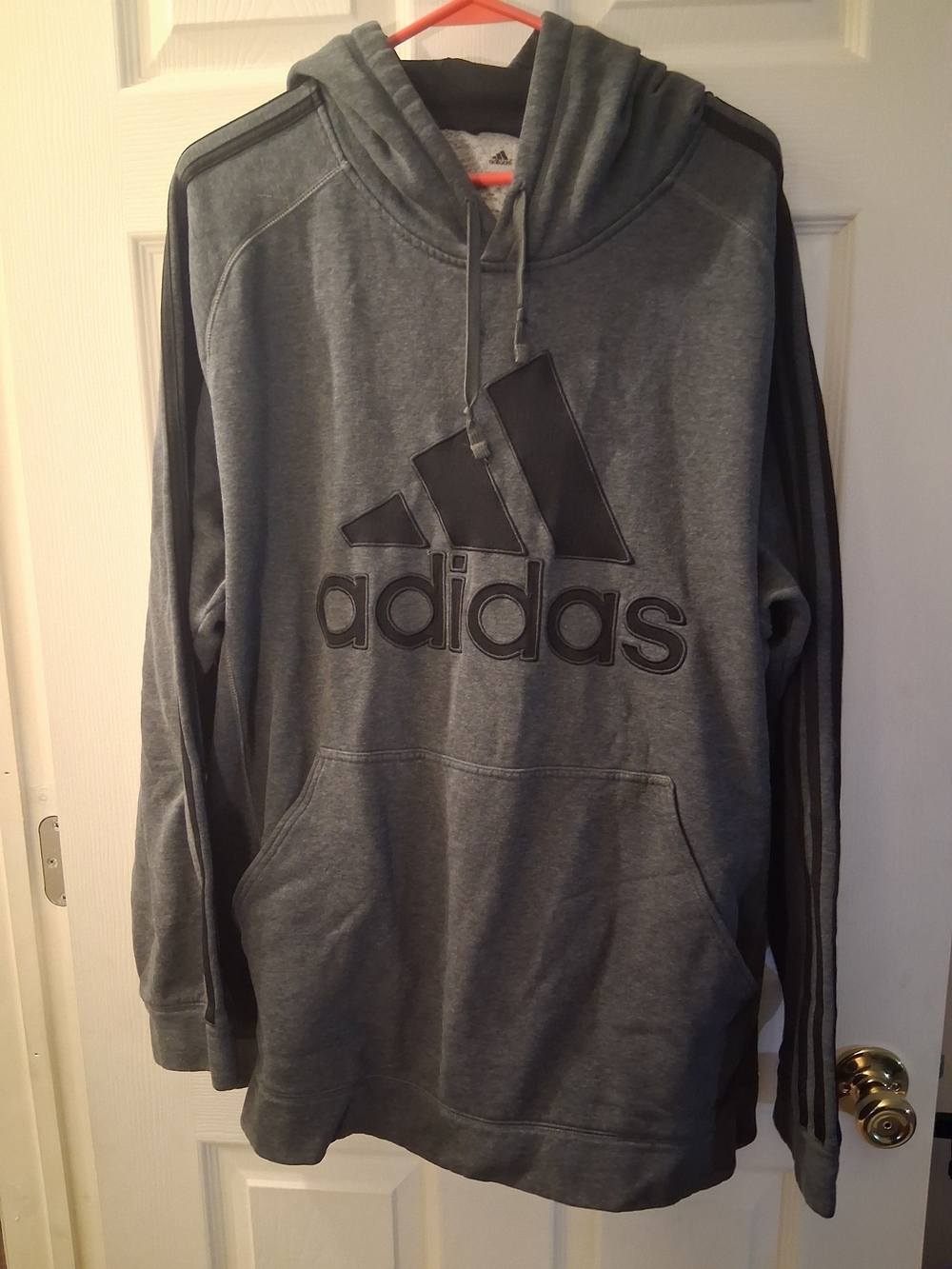 adidas Charcoal Gray Pullover Hoodie with Large Logo